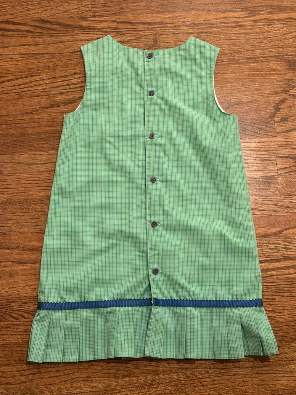 NWOT Orient Expressed Size 4 Green Dress Micro-Check sleeveless blue Trim
